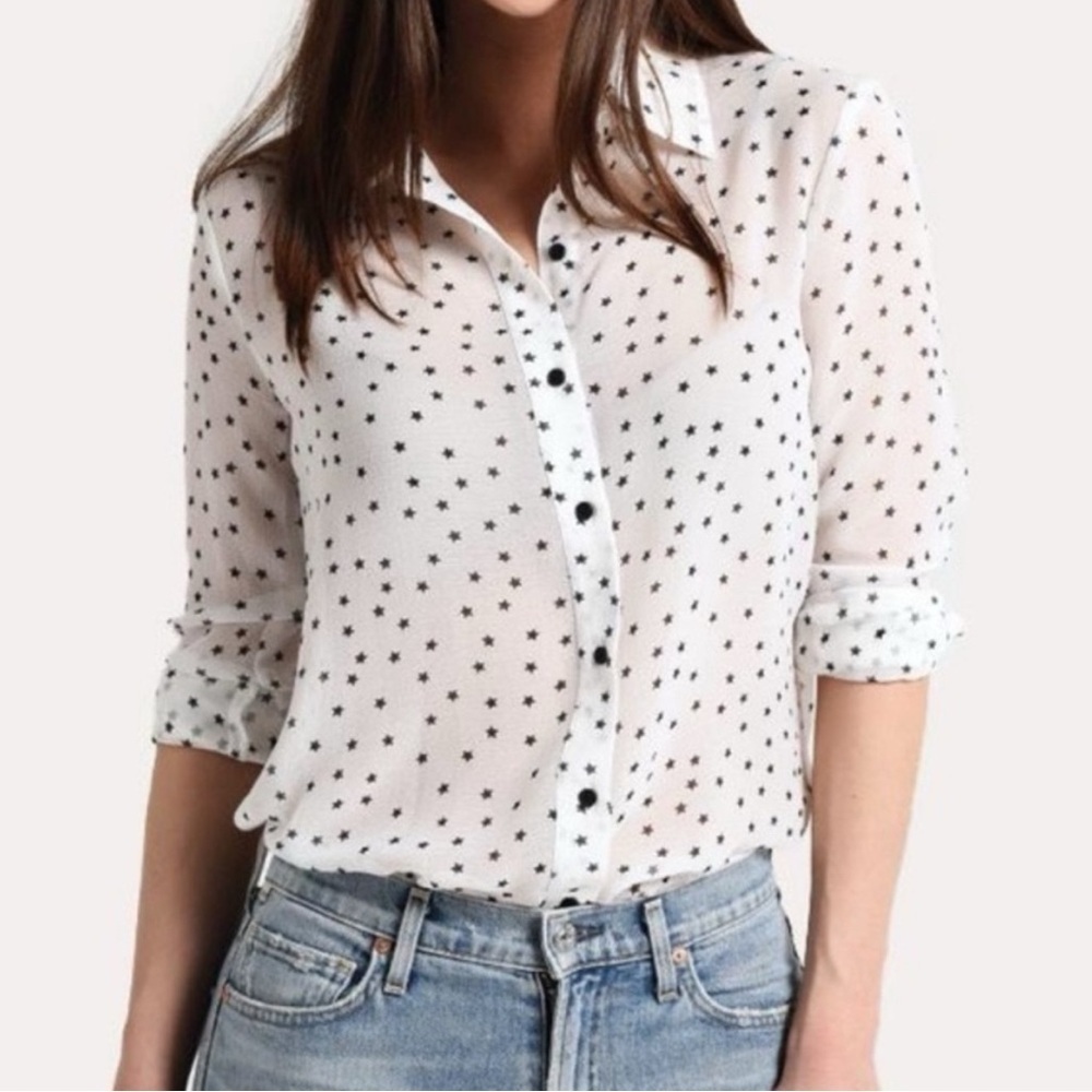 BB Dakota Interstellar Star Flowy White Star Print Blouse Size L